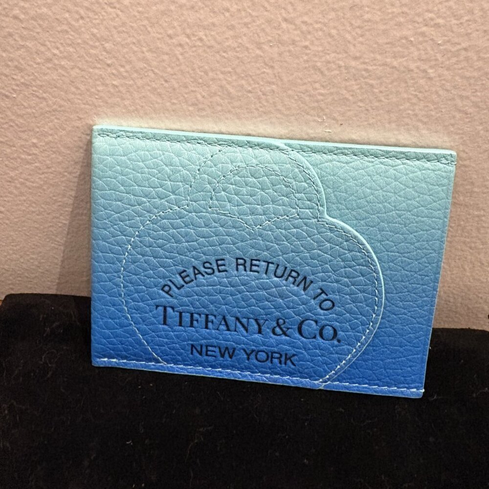 NWT Tiffany & Co. Blue Gradient Ombré Leather Card Holder VIRAL